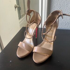 Christian Louboutin Tan Heels with Studded Straps
